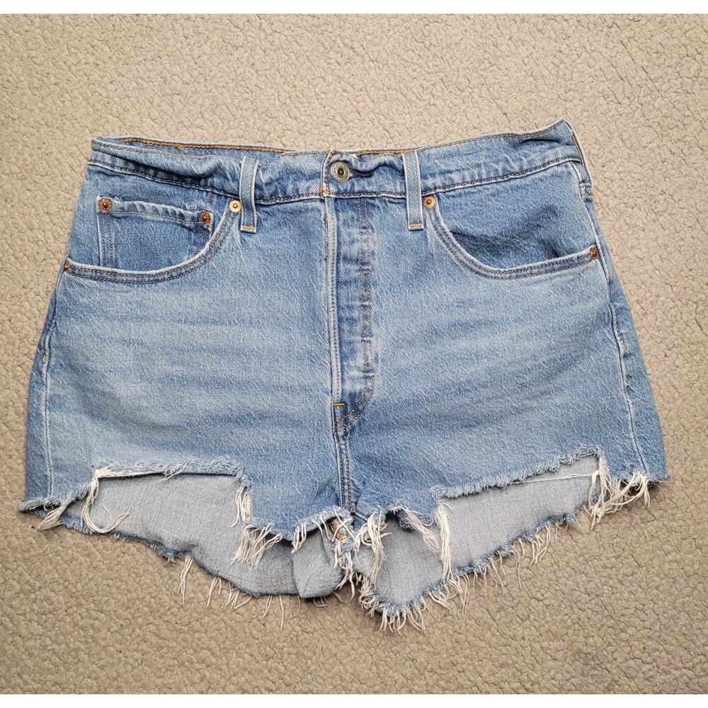 Levis‎ 501 Shorts 31 Blue High Rise Cutoff Medium Wash Button Fly Original Fit